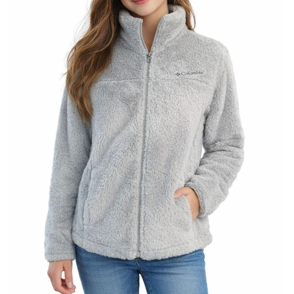 COLUMBIA Gray Plush Fleece Small Women's Jrs Zip-Up Sweater Jacket